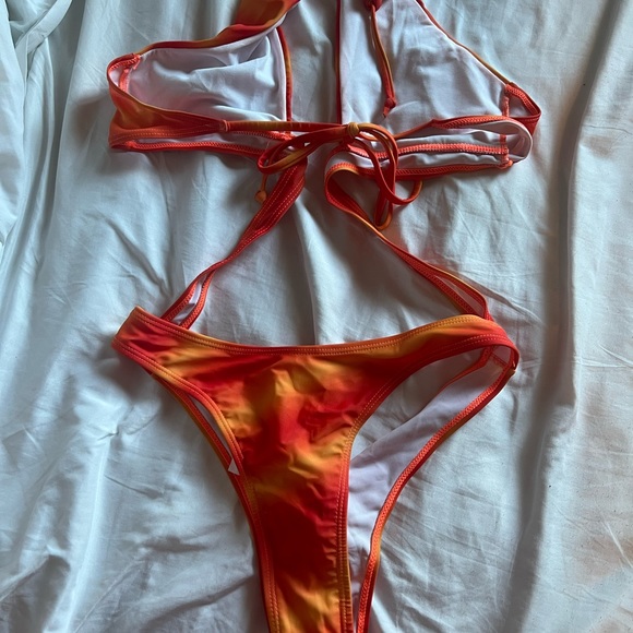 Orange Ombre Stripe Halter Cross Front Swimsuit - Picture 5 of 5